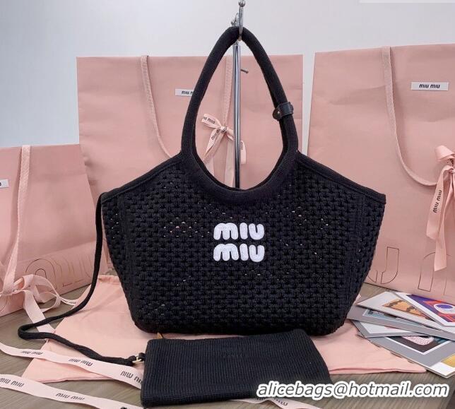 Top Grade Miu Miu Knit tote bag B5BG281 Black 2024