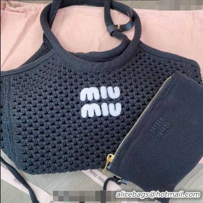 Top Grade Miu Miu Knit tote bag B5BG281 Black 2024