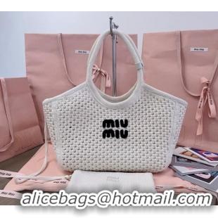 Buy Fashionable Miu Miu Knit tote bag 5BG281 White 2024