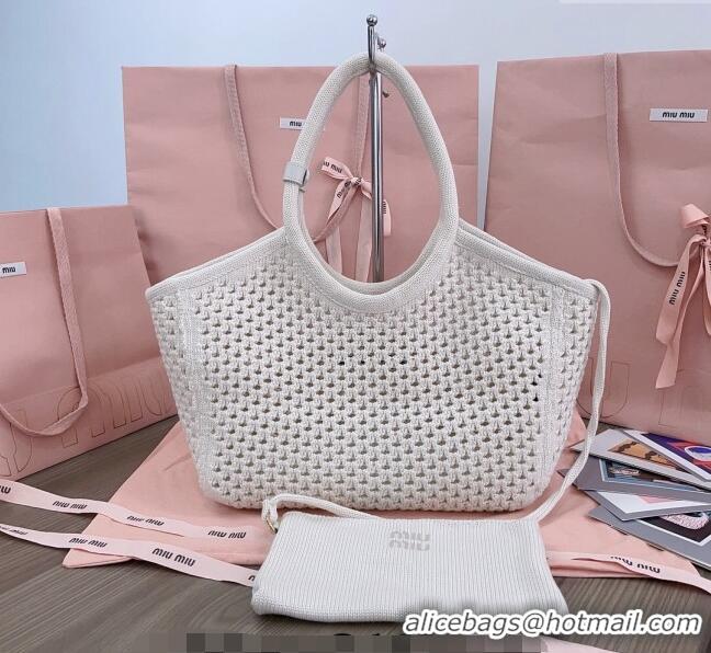 Buy Fashionable Miu Miu Knit tote bag 5BG281 White 2024