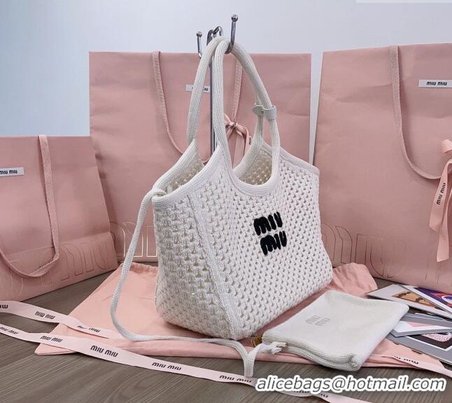 Buy Fashionable Miu Miu Knit tote bag 5BG281 White 2024