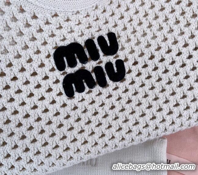 Buy Fashionable Miu Miu Knit tote bag 5BG281 White 2024