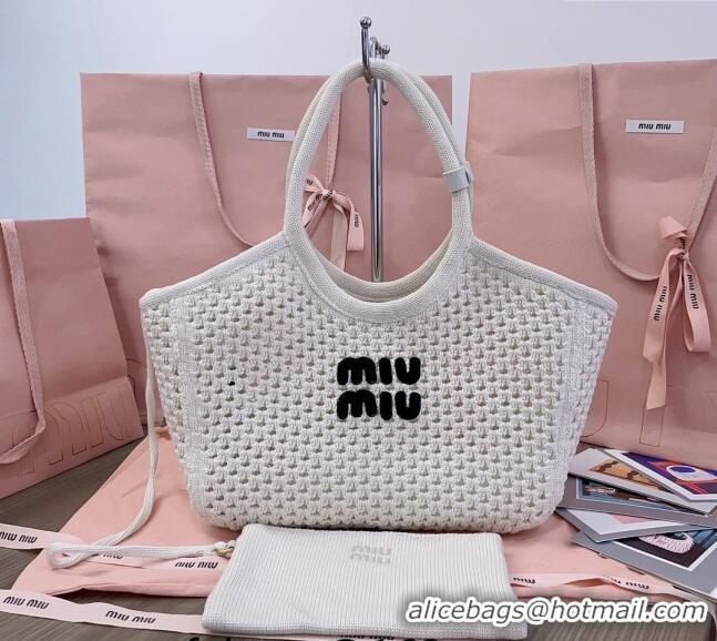 Buy Fashionable Miu Miu Knit tote bag 5BG281 White 2024