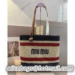 Classic Cheap Miu Miu Crochet fabric tote bag 0729 Beige/Black 2024