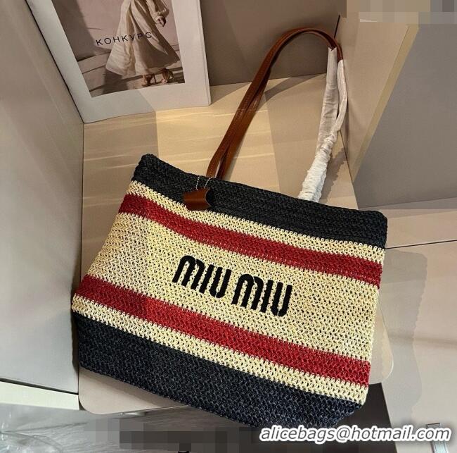 Classic Cheap Miu Miu Crochet fabric tote bag 0729 Beige/Black 2024