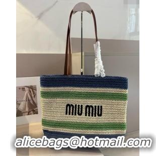 Modern Classic Miu Miu Crochet fabric tote bag 0729 Beige/Blue/Green 2024