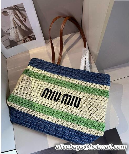 Modern Classic Miu Miu Crochet fabric tote bag 0729 Beige/Blue/Green 2024