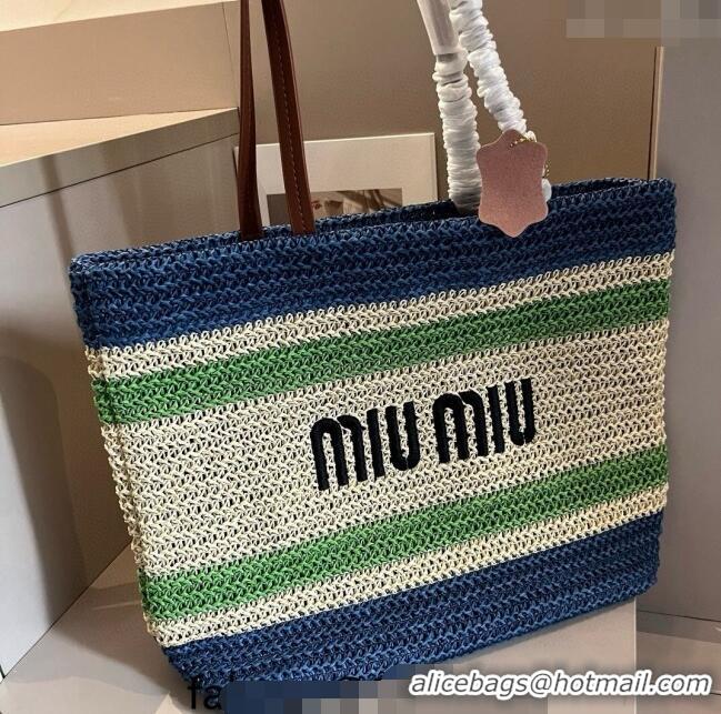 Modern Classic Miu Miu Crochet fabric tote bag 0729 Beige/Blue/Green 2024