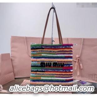 Top Grade Miu Miu Crochet fabric tote bag 5BG248 Rainbow Multicolor 2024