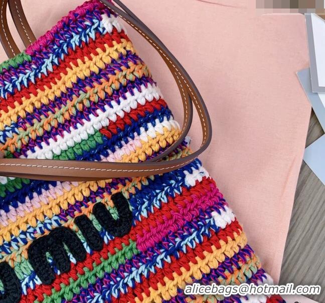 Top Grade Miu Miu Crochet fabric tote bag 5BG248 Rainbow Multicolor 2024