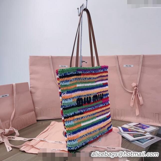 Top Grade Miu Miu Crochet fabric tote bag 5BG248 Rainbow Multicolor 2024