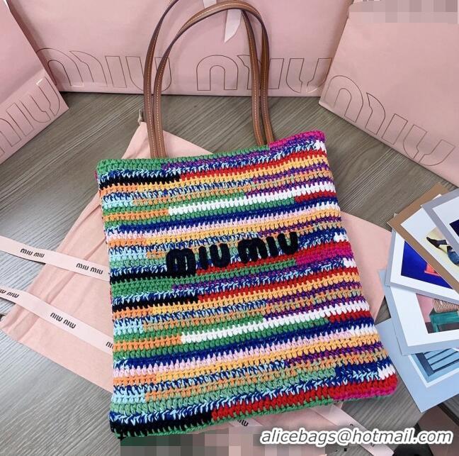 Top Grade Miu Miu Crochet fabric tote bag 5BG248 Rainbow Multicolor 2024