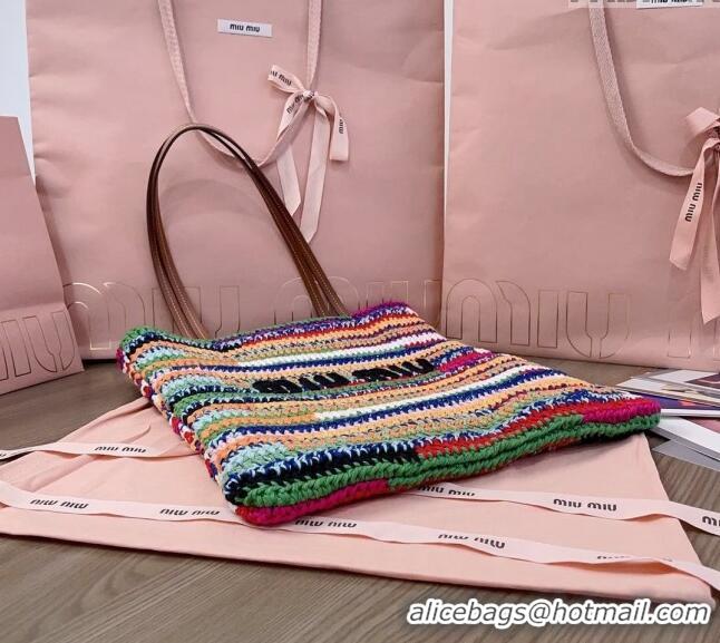 Top Grade Miu Miu Crochet fabric tote bag 5BG248 Rainbow Multicolor 2024