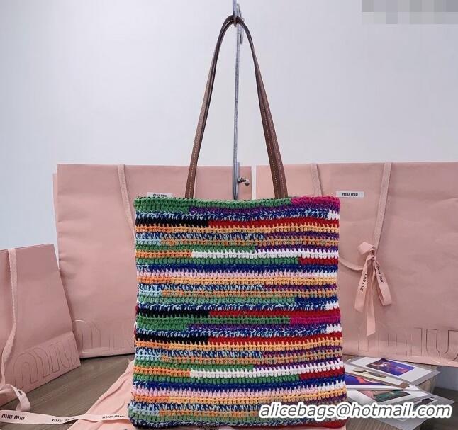 Top Grade Miu Miu Crochet fabric tote bag 5BG248 Rainbow Multicolor 2024