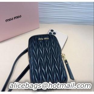 Trendy Design Miu Miu Matelasse Leather Phone Holder with Strap 0820 Black 2024