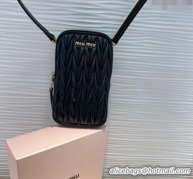 Trendy Design Miu Miu Matelasse Leather Phone Holder with Strap 0820 Black 2024