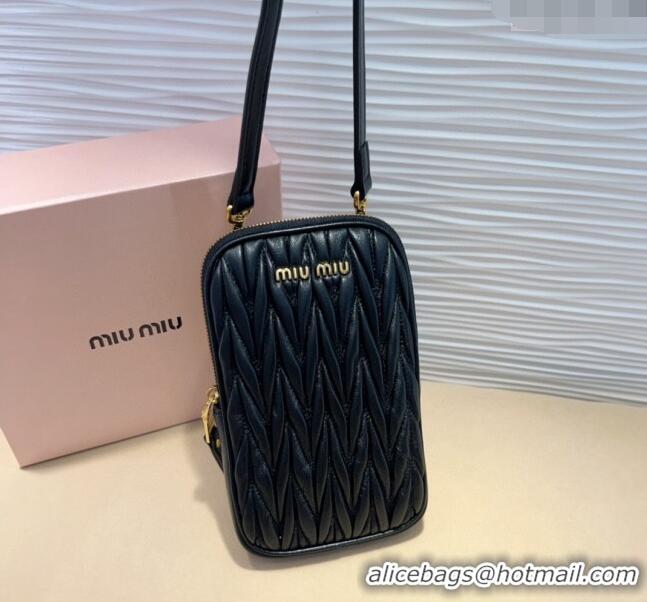 Trendy Design Miu Miu Matelasse Leather Phone Holder with Strap 0820 Black 2024