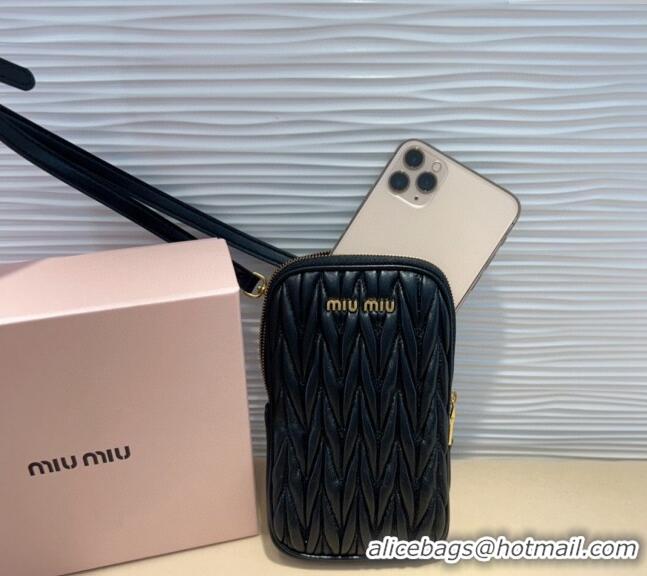 Trendy Design Miu Miu Matelasse Leather Phone Holder with Strap 0820 Black 2024