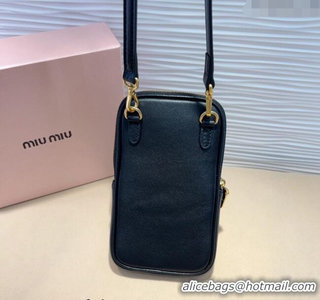 Trendy Design Miu Miu Matelasse Leather Phone Holder with Strap 0820 Black 2024