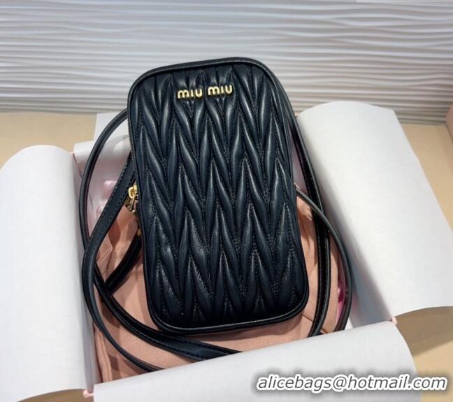 Trendy Design Miu Miu Matelasse Leather Phone Holder with Strap 0820 Black 2024