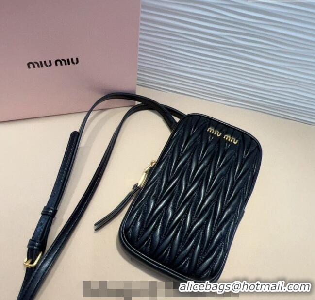 Trendy Design Miu Miu Matelasse Leather Phone Holder with Strap 0820 Black 2024