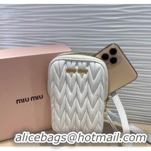 Luxury Cheap Miu Miu Matelasse Leather Phone Holder with Strap 0820 White 2024