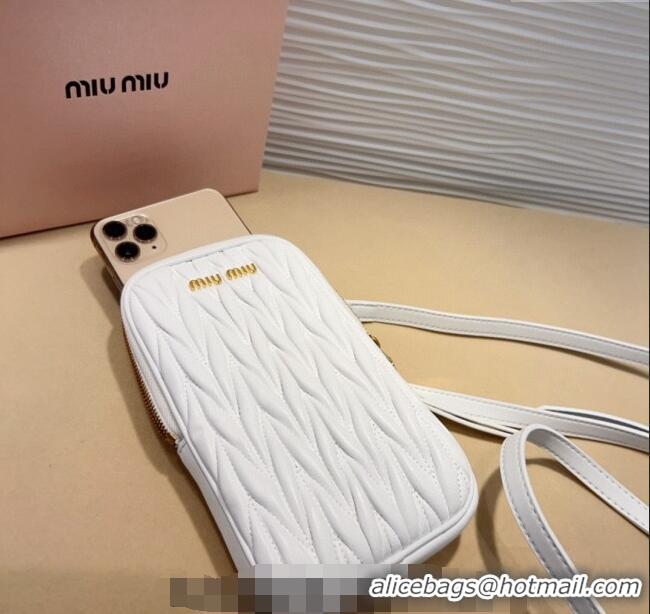 Luxury Cheap Miu Miu Matelasse Leather Phone Holder with Strap 0820 White 2024