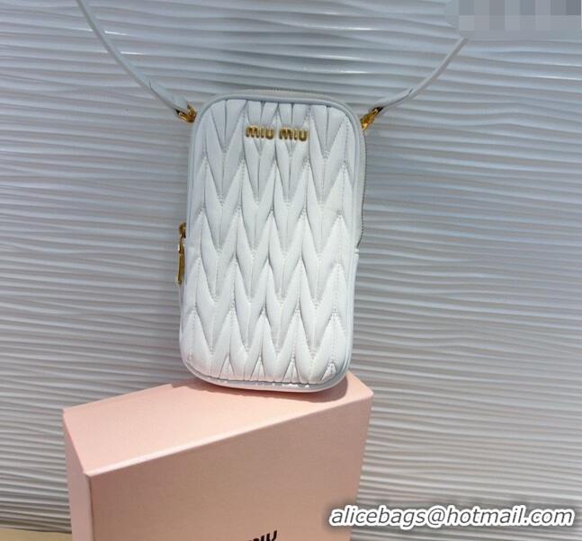 Luxury Cheap Miu Miu Matelasse Leather Phone Holder with Strap 0820 White 2024