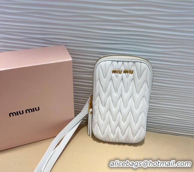 Luxury Cheap Miu Miu Matelasse Leather Phone Holder with Strap 0820 White 2024