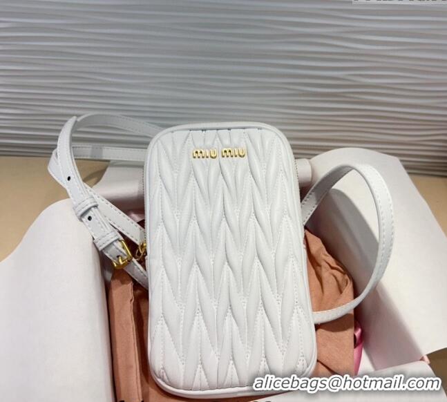 Luxury Cheap Miu Miu Matelasse Leather Phone Holder with Strap 0820 White 2024