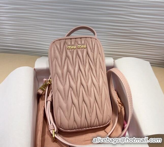 Inexpensive Miu Miu Matelasse Leather Phone Holder with Strap 0820 Pink 2024