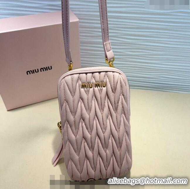 Inexpensive Miu Miu Matelasse Leather Phone Holder with Strap 0820 Pink 2024