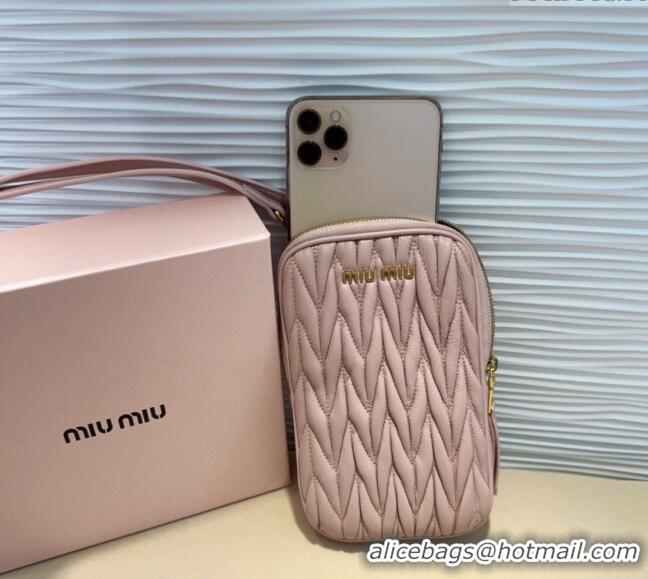 Inexpensive Miu Miu Matelasse Leather Phone Holder with Strap 0820 Pink 2024