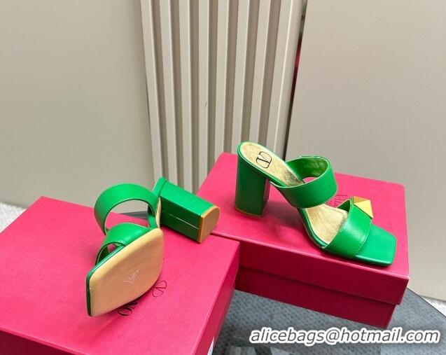 Hot Style Valentino Roman Stud Heel Slide Sandals in Calfskin Green 0612005