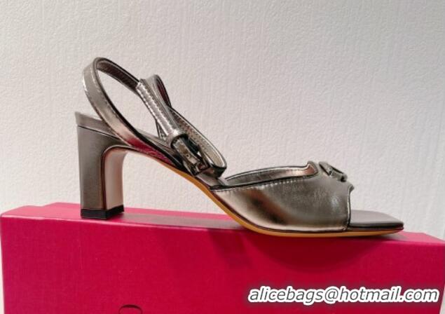 Discount Valentino The Bold Edition VLogo Heel Sandals in Calfskin Grey 612011