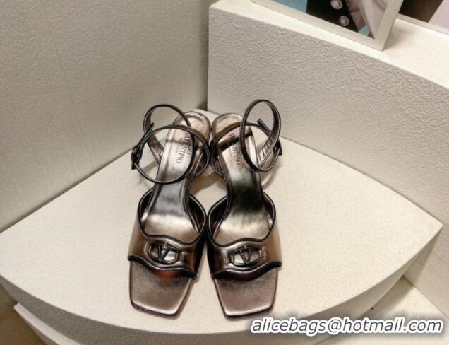 Discount Valentino The Bold Edition VLogo Heel Sandals in Calfskin Grey 612011