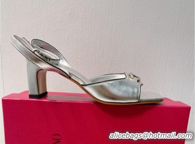 Luxury Cheap Valentino The Bold Edition VLogo Heel Sandals in Calfskin Silver 612012