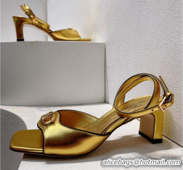 Luxury Valentino The Bold Edition VLogo Heel Sandals in Calfskin Gold 612013