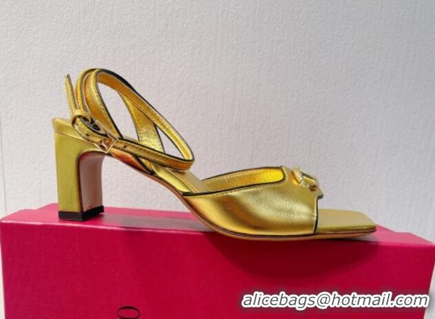 Luxury Valentino The Bold Edition VLogo Heel Sandals in Calfskin Gold 612013