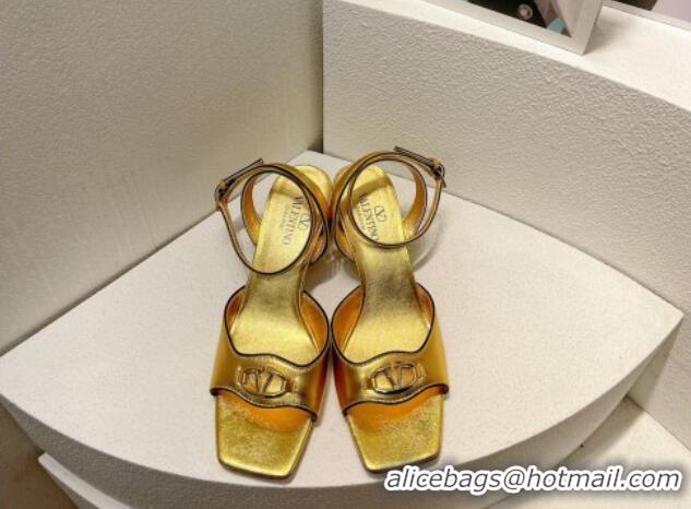 Luxury Valentino The Bold Edition VLogo Heel Sandals in Calfskin Gold 612013