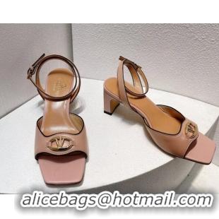 Popular Style Valentino The Bold Edition VLogo Heel Sandals in Calfskin Light Pink 612014