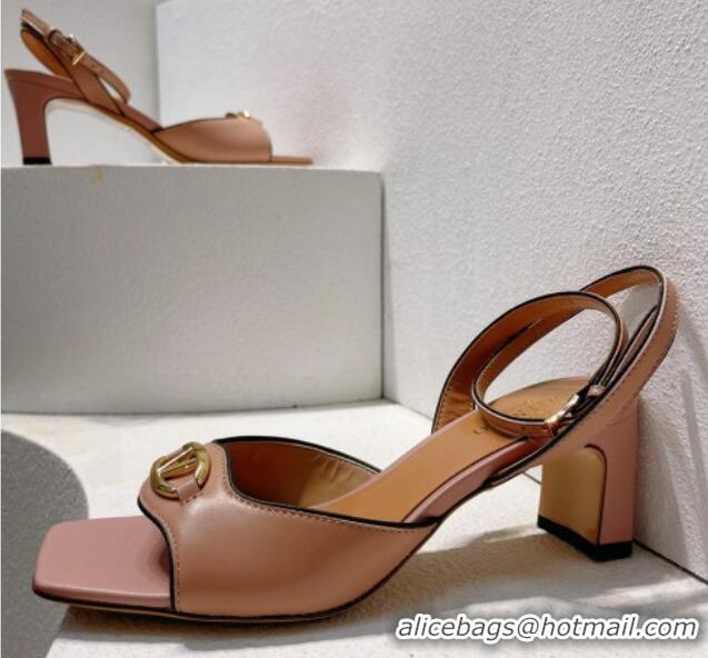 Popular Style Valentino The Bold Edition VLogo Heel Sandals in Calfskin Light Pink 612014