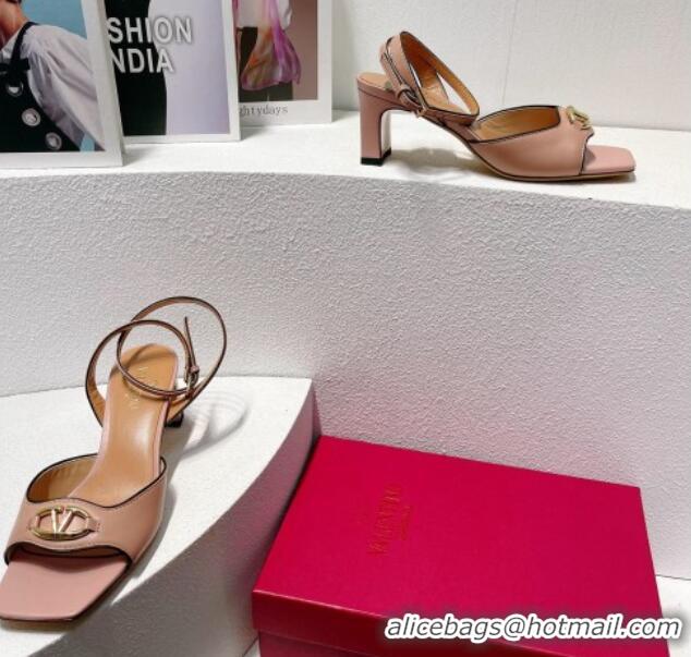 Popular Style Valentino The Bold Edition VLogo Heel Sandals in Calfskin Light Pink 612014