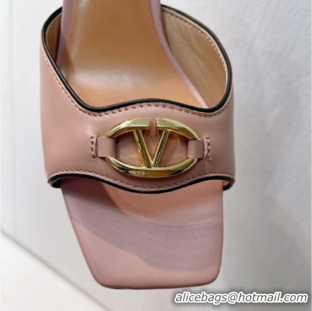 Popular Style Valentino The Bold Edition VLogo Heel Sandals in Calfskin Light Pink 612014