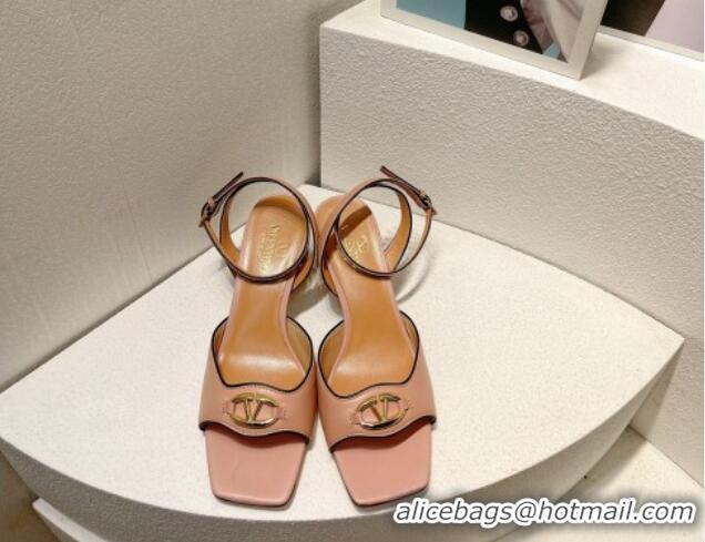 Popular Style Valentino The Bold Edition VLogo Heel Sandals in Calfskin Light Pink 612014