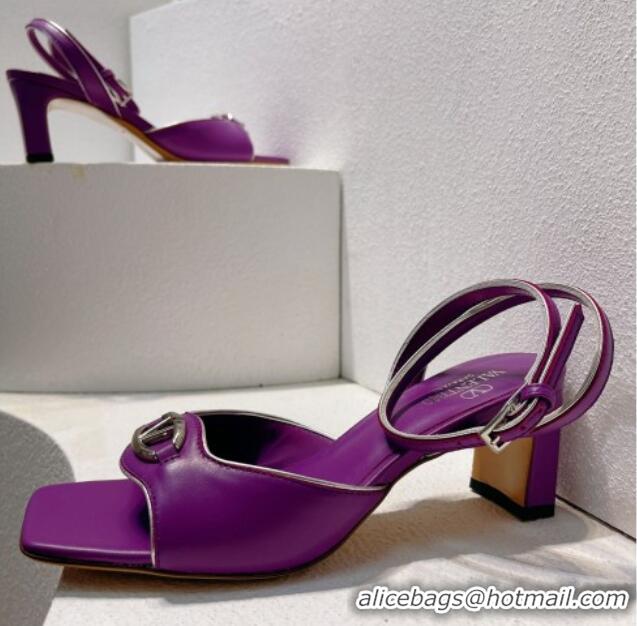 Big Discount Valentino The Bold Edition VLogo Heel Sandals in Calfskin Purple 612016