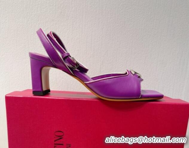 Big Discount Valentino The Bold Edition VLogo Heel Sandals in Calfskin Purple 612016