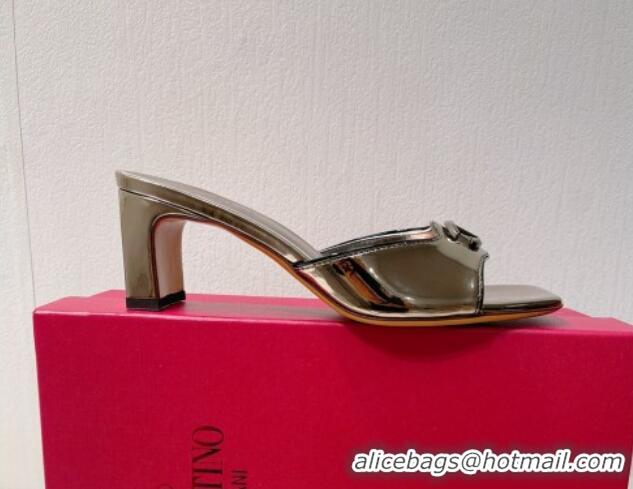 Perfect Valentino The Bold Edition VLogo Heel Slides Sandal in Patent Calfskin Grey 612020