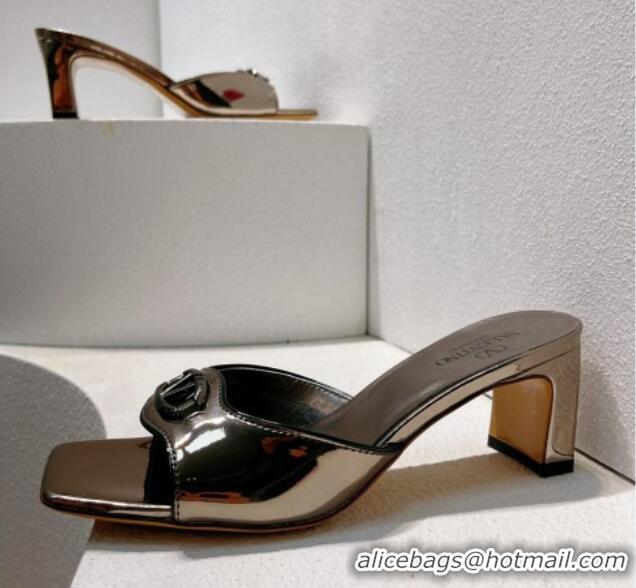 Perfect Valentino The Bold Edition VLogo Heel Slides Sandal in Patent Calfskin Grey 612020