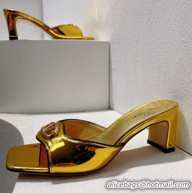 Top Grade Valentino The Bold Edition VLogo Heel Slides Sandal in Patent Calfskin Gold 612022